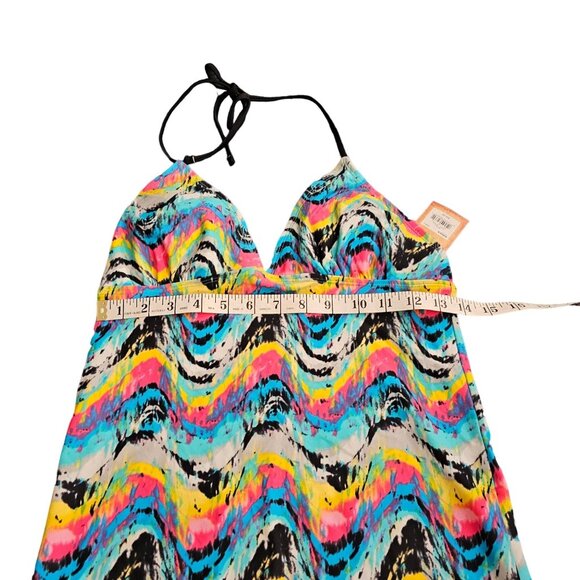 Bright Multicolor Halter Tankini Swimsuit With Tie-Side Bikini Bottoms Size S - Picture 14 of 16